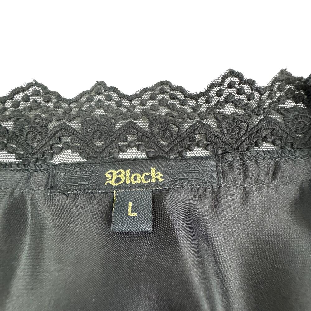 Black Boho Victorian Feminine Romantic Lace Crochet Frilly Blouse Women's Size L - Picture 3 of 5